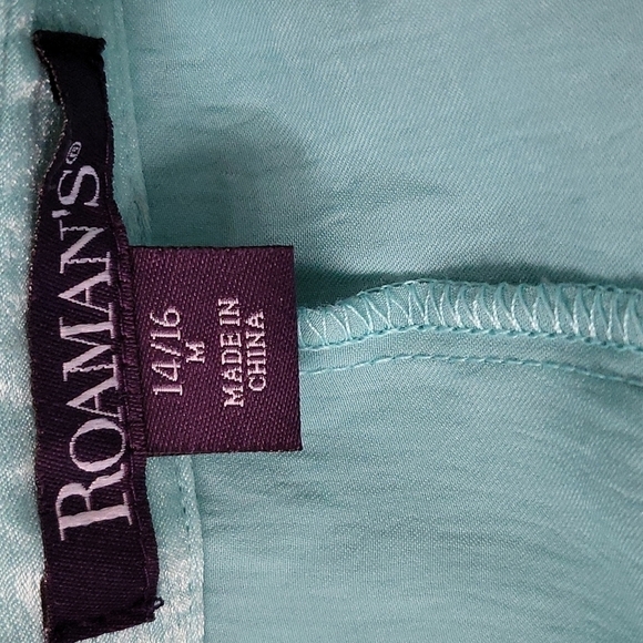 Roaman's STUNNING aqua button down blouse with ruffle sides NWOT - Picture 9 of 11